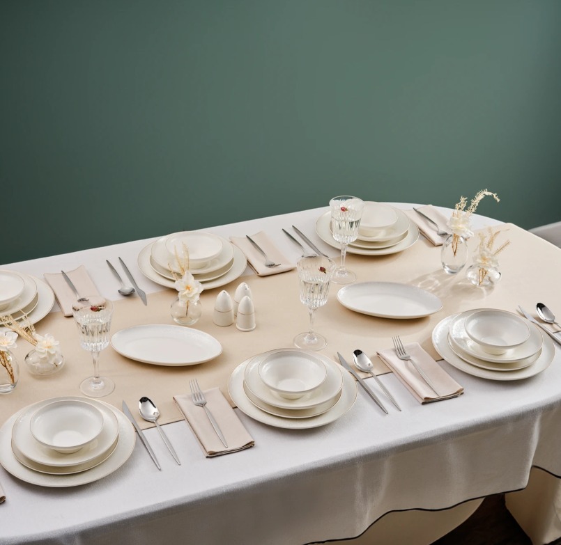 Karaca Stream Bone Saturn 24 Parça 6 Kişilik Yemek Takımı Platin